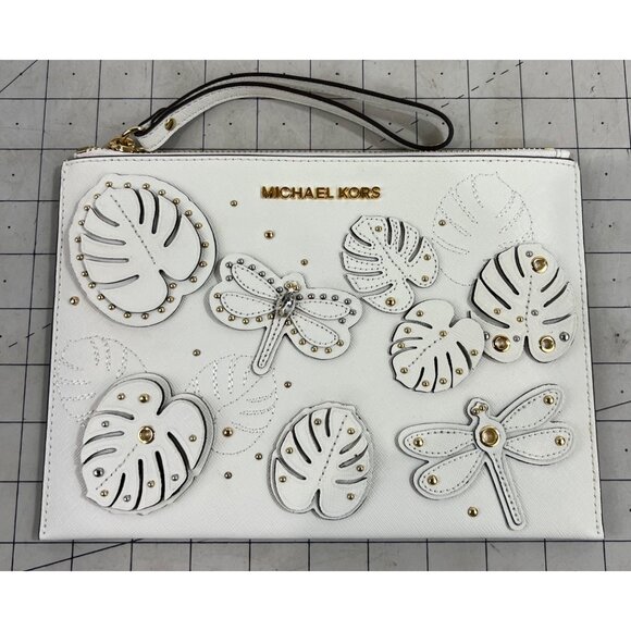 Michael Kors Jet Set Dragonfly White Wristlet Clutch NWOT Leather - Picture 6 of 6